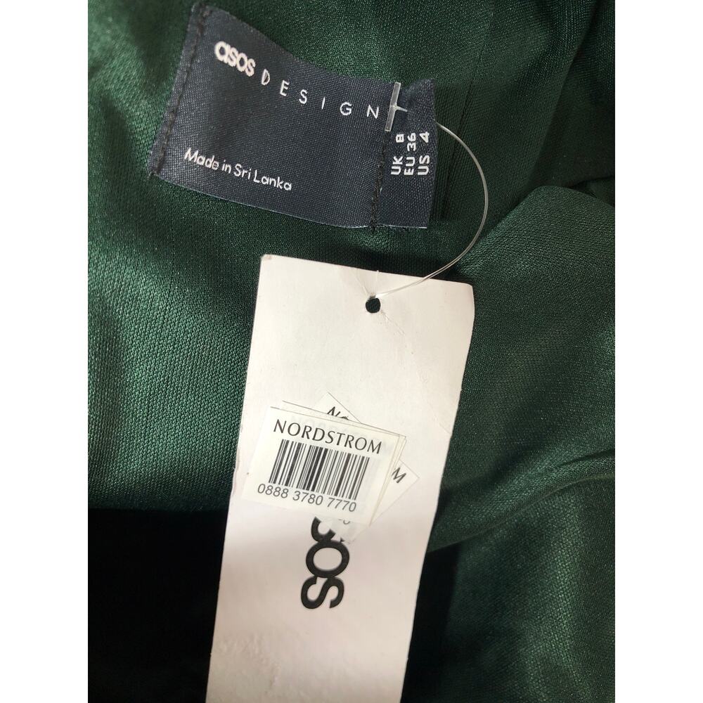Asos Dress Fallen Shoulder Manipulated Tuck Bodycon Midi Green Nwt 4 — image 5 of 8